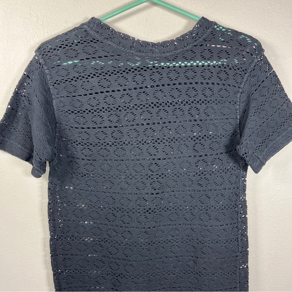 MEDIUM VINTAGE BLACK LACE SHORT SLEEVE SWIM TEE GOTH RETRO 90s STRETCH - Picture 6 of 7